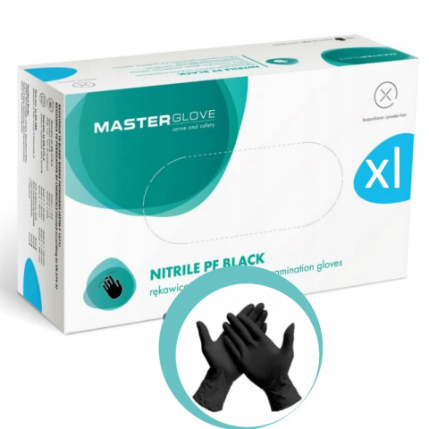 Master rękawiczki nitrylowe, czarne, bezpudrowe XL