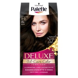 Deluxe Oil-Care Color farba do włosów trwale koloryzująca z mikroolejkami 800 (3-0) Ciemny Brąz Palette