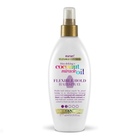 Organix Frizz-Defying + Coconut Miracle Oil Flexible Hold Hairspray lakier do włosów nadający połysk 177ml