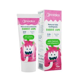 Natural Kids Toothpaste pasta bez fluoru dla dzieci 2-6+ lat Guma Balonowa 75ml Nordics