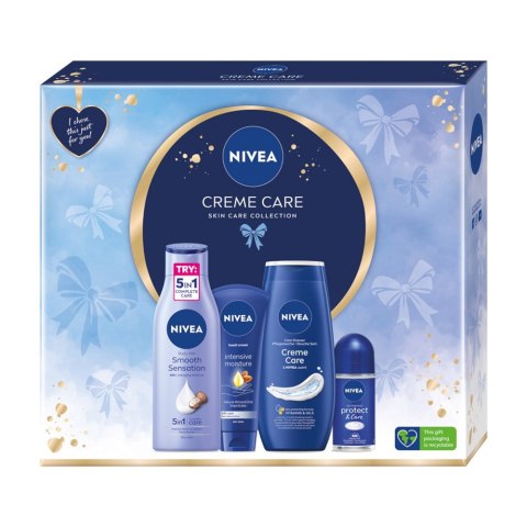 Nivea Creme Care zestaw krem do rąk 100ml + żel pod prysznic 250ml + antyperspirant roll-on 50ml + wygładzające mleczko do ciała 250ml Nivea Creme Care zestaw krem do rąk 100ml + żel pod prysznic 250ml + antyperspirant roll-on 50ml + wygładzające mleczko do ciała 250ml