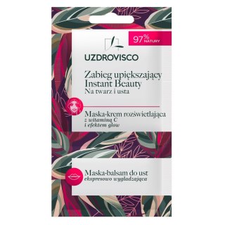 UZDROVISCO Instant Beauty zabieg upiększający na twarz i usta maska-krem rozświetlająca z wit. C + maska-balsam do ust 8ml