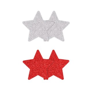 NS Novelties Pretty Pasties nakładki na biust Glitter Stars Red/Silver 2 pary