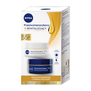 Nivea 2 Pack Przeciwzmarszczkowy+ Rewitalizujący krem na dzień i krem na noc 55+ 2x50ml