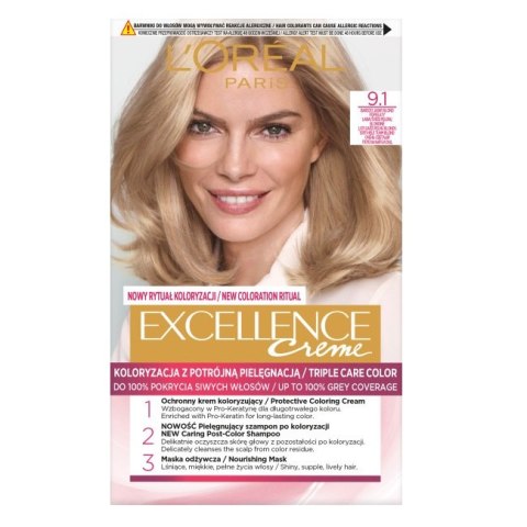 L'Oreal Paris Excellence Creme farba do włosów 9.1 Bardzo Jasny Blond Popielaty L'Oreal Paris Excellence Creme farba do włosów 9.1 Bardzo Jasny Blond Popielaty
