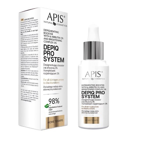 APIS Depiq Pro System depigmentujący booster z α-arbutyną 1% i kompleksem rozjaśniającym 1% 30ml APIS Depiq Pro System depigmentujący booster z α-arbutyną 1% i kompleksem rozjaśniającym 1% 30ml