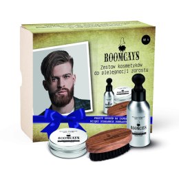 Zestaw #4 kosmetyków dla mężczyzn olejek do brody 50ml + balsam do zarostu 30ml + szczotka do brody ROOMCAYS