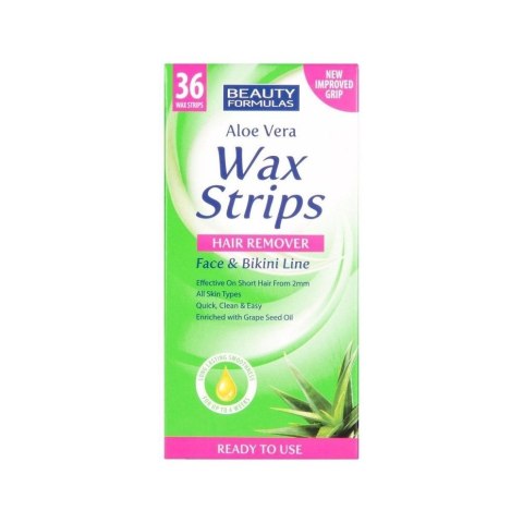 Beauty Formulas Wax Strips Hair Remover plastry do depilacji twarzy i okolic bikini Aloe Vera 36szt. Beauty Formulas Wax Strips Hair Remover plastry do depilacji twarzy i okolic bikini Aloe Vera 36szt.