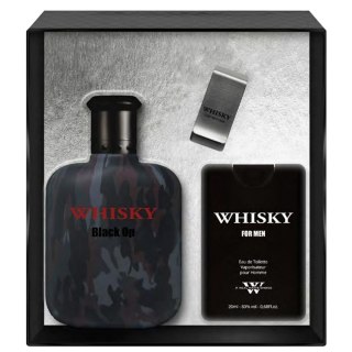 Evaflor Whisky Black Op zestaw woda toaletowa spray 100ml + woda toaletowa spray 20ml + klips na banknoty