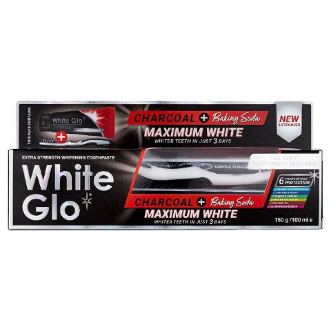 White Glo Charcoal + Baking Soda Maximum White Toothpaste wybielająca pasta do zębów 150g/100ml + szczoteczka White Glo Charcoal + Baking Soda Maximum White Toothpaste wybielająca pasta do zębów 150g/100ml + szczoteczka