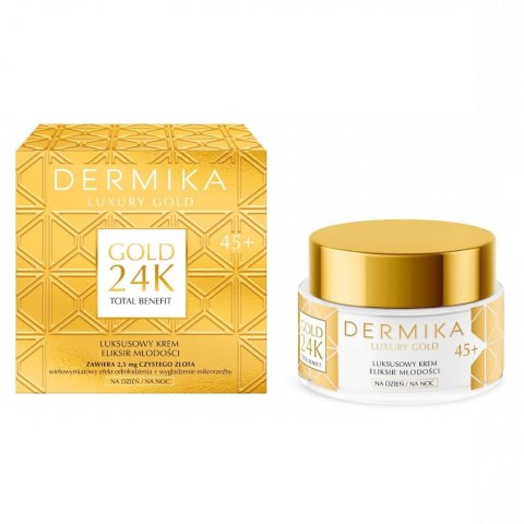 Dermika Luxury Gold 24K Total Benefit luksusowy krem eliksir młodości 45+ 50ml Dermika Luxury Gold 24K Total Benefit luksusowy krem eliksir młodości 45+ 50ml