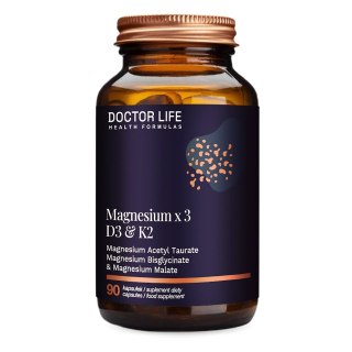 Doctor Life Magnesium x3 D3 & K2 suplement diety wspierający zdrowie układu sercowo-naczyniowego i kości 90 kapsułek