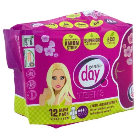 Gentle Day Teens Mini Pads With Far-IR Anion Strip podpaski higieniczne z paskiem anionowym eco 12szt Gentle Day Teens Mini Pads With Far-IR Anion Strip podpaski higieniczne z paskiem anionowym eco 12szt