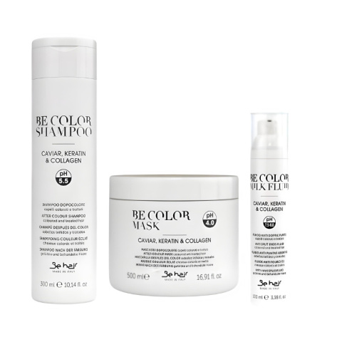 Zestaw do włosów farbowanych Be Color Be Hair z kawiorem, keratyną i kolagenem (Szampon + maska + fluid na końce) Zestaw do włosów farbowanych Be Color Be Hair z kawiorem, keratyną i kolagenem (Szampon + maska + fluid na końce)