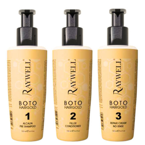 Raywell Hair Gold Zestaw rekonstrukcja zniszczonych włosów 3x150ml