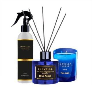 Sorvella Perfume Blue Angel zestaw dyfuzor zapachowy 120ml + zapach do wnętrz 200ml + świeca zapachowa 170g