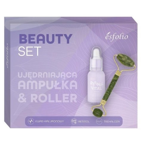 Esfolio Beauty Set zestaw ujędrniająca ampułka 30ml + roller z jadeitu Esfolio Beauty Set zestaw ujędrniająca ampułka 30ml + roller z jadeitu