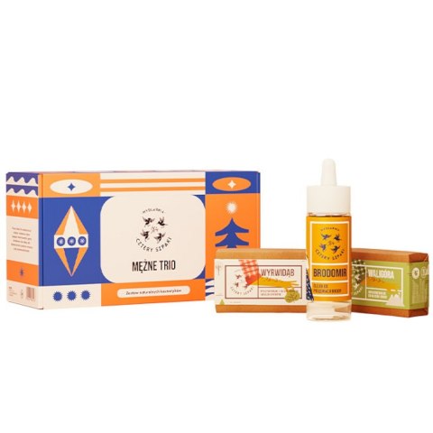 Mydlarnia Cztery Szpaki Mężne Trio zestaw olejek do brody 30ml + mydło do włosów i brody 110g + mydło do ciała 110g Mydlarnia Cztery Szpaki Mężne Trio zestaw olejek do brody 30ml + mydło do włosów i brody 110g + mydło do ciała 110g