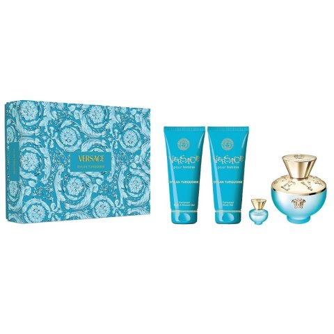 Versace Dylan Turquoise Pour Femme zestaw woda toaletowa spray 100ml + żel do ciała 100ml + żel pod prysznic 100ml + miniatura wody toal Versace Dylan Turquoise Pour Femme zestaw woda toaletowa spray 100ml + żel do ciała 100ml + żel pod prysznic 100ml + miniatura wody toal