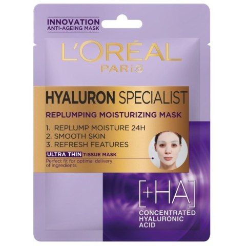 L'Oreal Paris Hyaluron Specialist wypełniająca nawilżeniem maska w płachcie 30g L'Oreal Paris Hyaluron Specialist wypełniająca nawilżeniem maska w płachcie 30g