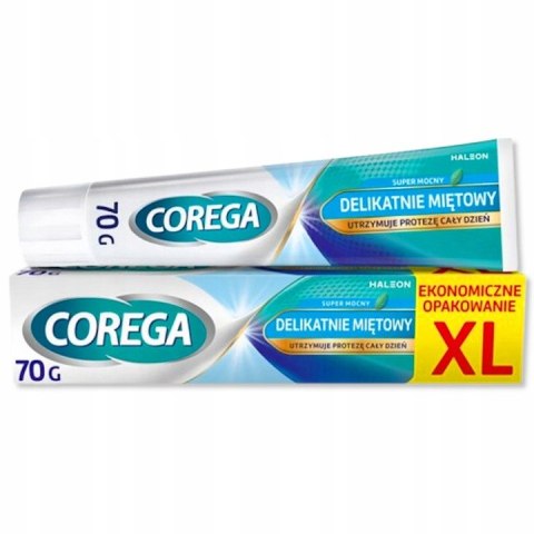 Corega Super Mocny Delikatnie Miętowy krem mocujący do protez zębowych 70g Corega Super Mocny Delikatnie Miętowy krem mocujący do protez zębowych 70g