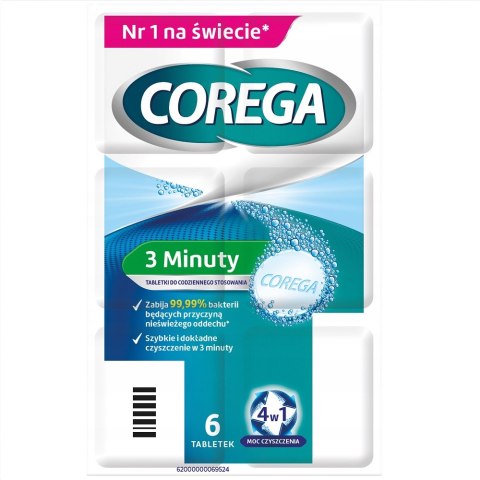 Corega Tabs 3 minutowa tabletka czyszcząca do protez zębowych 6szt Corega Tabs 3 minutowa tabletka czyszcząca do protez zębowych 6szt