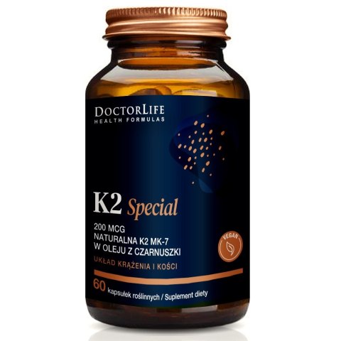 Doctor Life K2 Special 200mcg naturalna K2 MK-7 w oleju z czarnuszki suplement diety 60 kapsułek Doctor Life K2 Special 200mcg naturalna K2 MK-7 w oleju z czarnuszki suplement diety 60 kapsułek