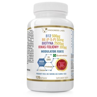 Progress Labs Modulator Homocysteiny Witamina B6 P-5-P. B7 Biotyna. B9 Aktywny Kwas Foliowy. B12 Metylokobalamina suplement diety 120 kapsułek