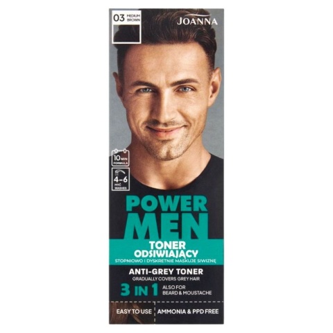 Joanna Power Men Toner Odsiwiacz do Włosów 03 Medium Brown 80g