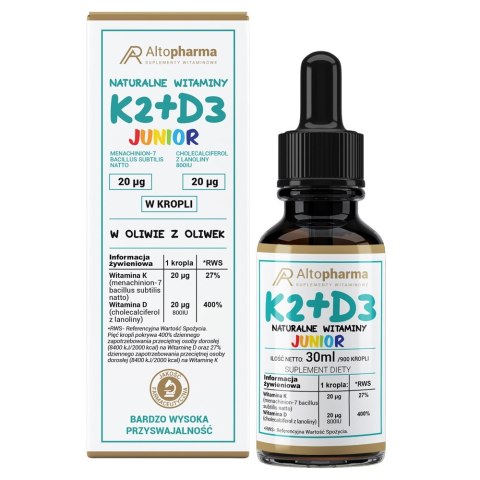 AltoPharma Junior Naturalne Witaminy K2+D3 suplement diety w kroplach 30ml