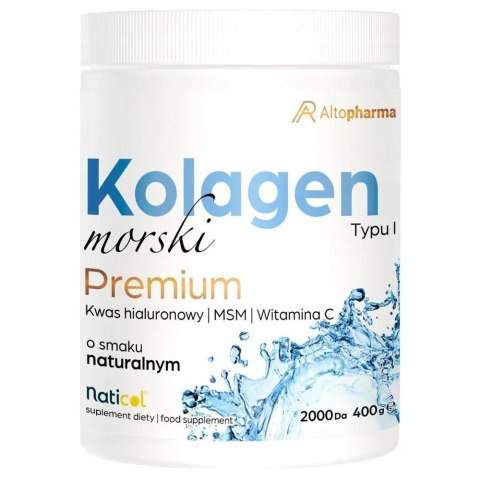 AltoPharma Kolagen Morski Premium Typu I 10000mg + MSM 500 mg + Kwas Hialuronowy 40mg + Witamina C 80mg suplement diety 400g