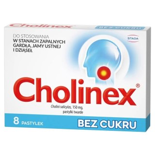 Cholinex Pastylki bez cukru do stosowania w stanach zapalnych gardła jamy ustnej i dziąseł 8szt.