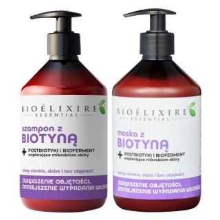 Bioelixire Biotyna Szampon + Maska do cienkich i słabych włosów przeciw wypadaniu 2x500ml