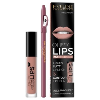 Eveline Cosmetics Oh My Lips zestaw do makijażu ust matowa pomadka w płynie i konturówka 08 Lovely Rose