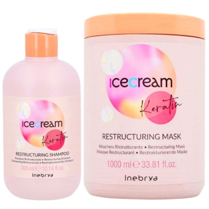 Zestaw Inebrya Ice Cream Keratin Szampon Keratynowy 300ml + Maska do Włosów 1000ml