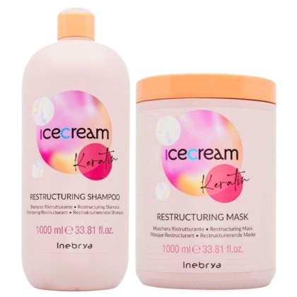 Zestaw Inebrya Ice Cream Keratin Szampon Keratynowy + Maska do Włosów 2x1000ml