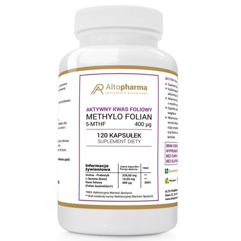 AltoPharma Aktywny Kwas Foliowy Methylo Folian 5-MTHF 400 mcg suplement diety 120 kapsułek