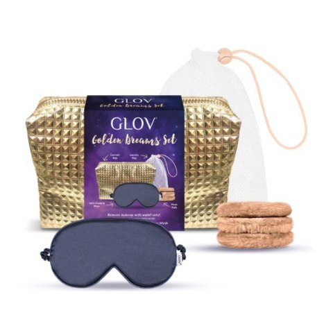 Glov Golden Dreams zestaw Satin Sleep Mask maska złuszczająca + Moon Pads & Laundry Bag waciki do twarzy z woreczkiem + kosmetyczka Glov Golden Dreams zestaw Satin Sleep Mask maska złuszczająca + Moon Pads & Laundry Bag waciki do twarzy z woreczkiem + kosmetyczka