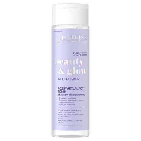 Eveline Cosmetics Beauty & Glow rozświetlający tonik z kwasem glikolowym 5% 200ml Eveline Cosmetics Beauty & Glow rozświetlający tonik z kwasem glikolowym 5% 200ml