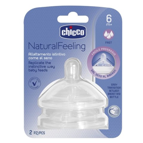 Chicco Natural Feeling smoczek silikonowy na butelkę przepływ szybki 6m+ 2szt. Chicco Natural Feeling smoczek silikonowy na butelkę przepływ szybki 6m+ 2szt.