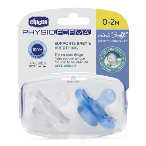 Chicco PhysioForma smoczek silikonowy uspokajający Mini Soft 0-2m Boy 2szt Chicco PhysioForma smoczek silikonowy uspokajający Mini Soft 0-2m Boy 2szt