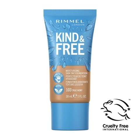 Rimmel Kind & Free wegański podkład nawilżający 103 True Ivory 30ml Rimmel Kind & Free wegański podkład nawilżający 103 True Ivory 30ml