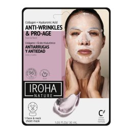 IROHA nature Anti-Wrinkles & Pro-Age Tissue Face & Neck Mask przeciwstarzeniowa maska w płachcie na twarz i szyję z kolagenem i kwasem hialur