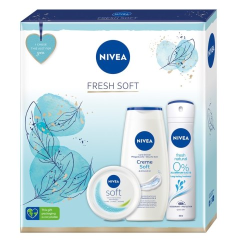 Nivea Fresh Soft zestaw Soft krem intensywnie nawilżający 100ml + Creme Soft żel pod prysznic 250ml + Fresh Natural dezodorant spray 1 Nivea Fresh Soft zestaw Soft krem intensywnie nawilżający 100ml + Creme Soft żel pod prysznic 250ml + Fresh Natural dezodorant spray 1