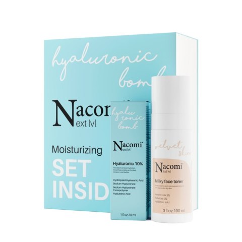 Nacomi Next Level Moisturizing zestaw mleczny tonik do twarzy 100ml + kwas hialuronowy 10% 30ml Nacomi Next Level Moisturizing zestaw mleczny tonik do twarzy 100ml + kwas hialuronowy 10% 30ml