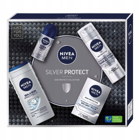 Nivea Men Silver Protect zestaw pianka do golenia 200ml + żel pod prysznic 250ml + balsam po goleniu 100ml + antyperspirant roll-on 50 Nivea Men Silver Protect zestaw pianka do golenia 200ml + żel pod prysznic 250ml + balsam po goleniu 100ml + antyperspirant roll-on 50
