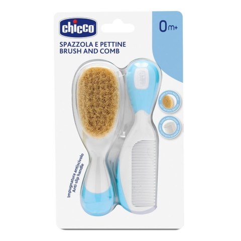 Chicco Brush and Comb zestaw szczotka z naturalnego włosia + grzebyk 0m+ Niebieski Chicco Brush and Comb zestaw szczotka z naturalnego włosia + grzebyk 0m+ Niebieski
