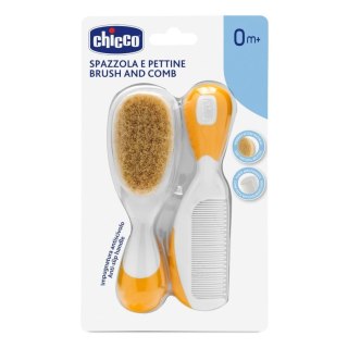 Chicco Brush and Comb zestaw szczotka z naturalnego włosia + grzebyk 0m+ Pomarańczowy