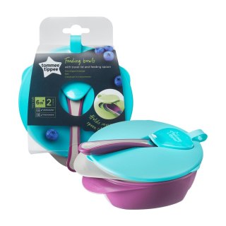 Feeding Bowls miseczka z pokrywką i łyżeczką trójkątna podstawa 6m+ 2szt Tommee Tippee