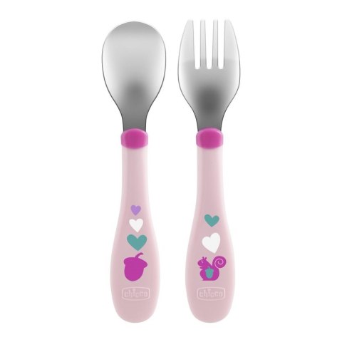 Chicco Metal Cutlery sztućce metalowe 18m+ Różowe